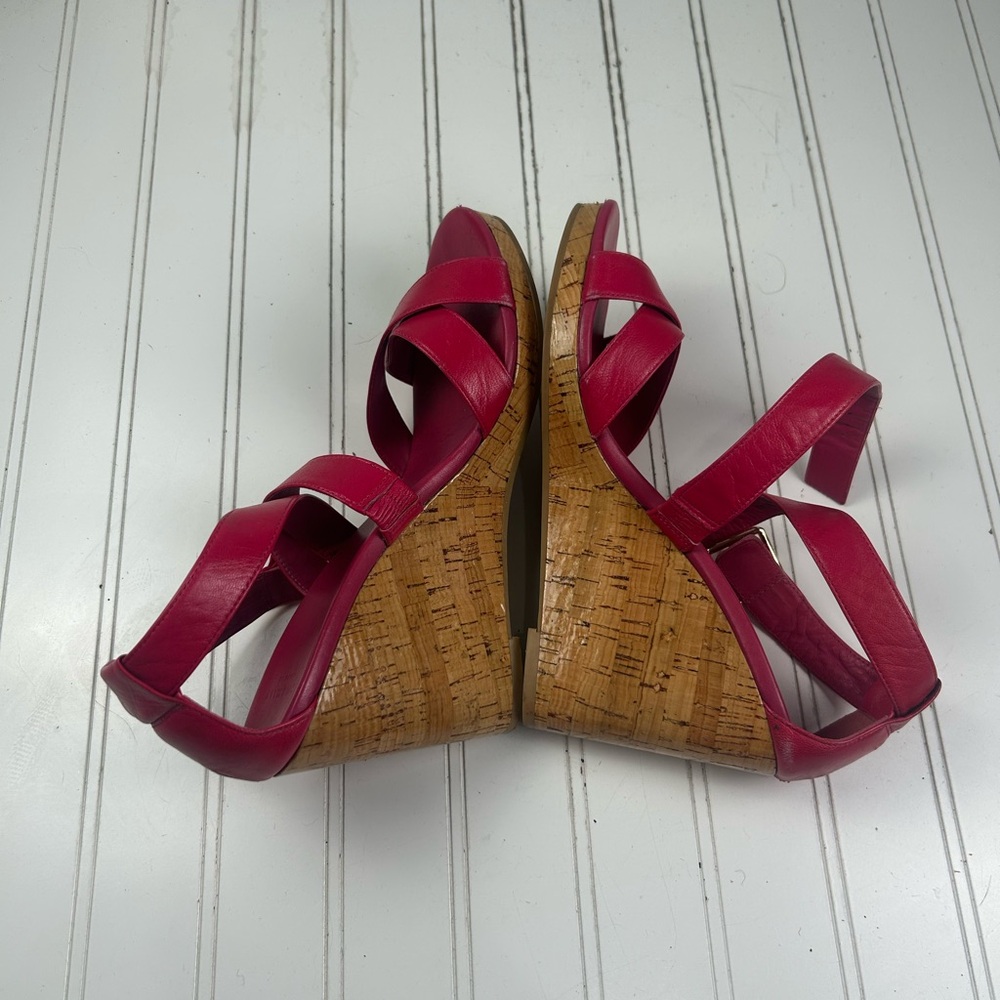 Cole Haan Jillian Pink Leather Boho Cork Wedge Sandals Heels Women’s Size 9 - Picture 6 of 11